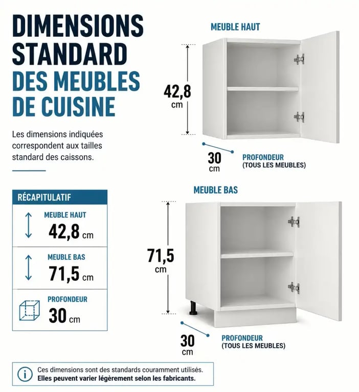 Schéma des dimensions standards pour meubles hauts de cuisine