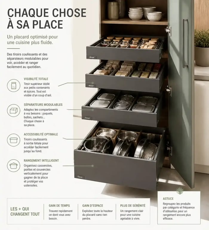 Rangement intelligent pour l'aménagement de cuisine