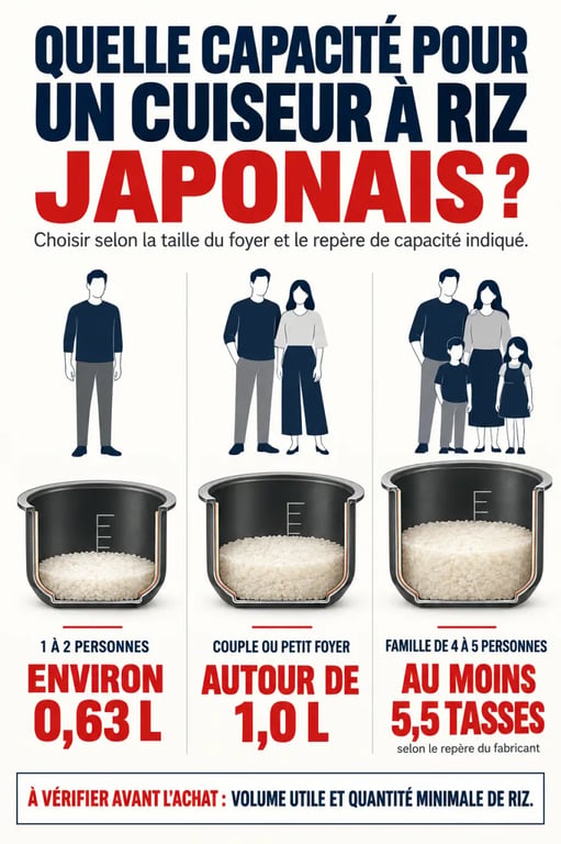Capacités d’un cuiseur à riz japonais selon le nombre de convives