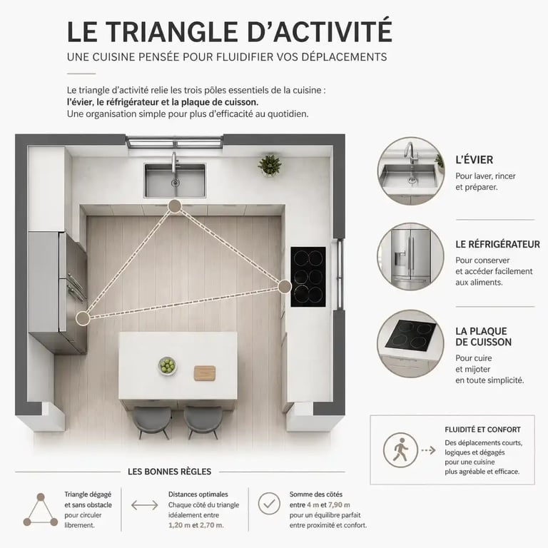 Schéma du triangle d'activité pour l'aménagement de cuisine