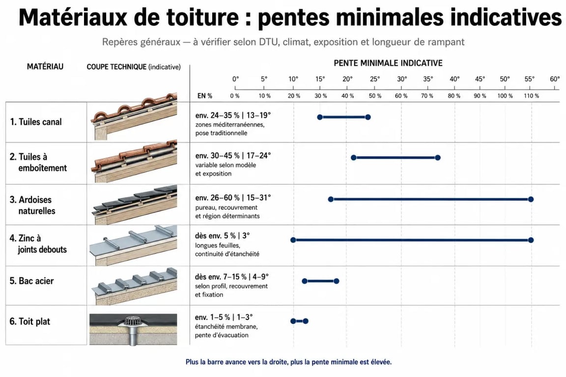 Comparaison lavenuedelamaison.fr toiture des pentes minimales selon les matériaux de couverture