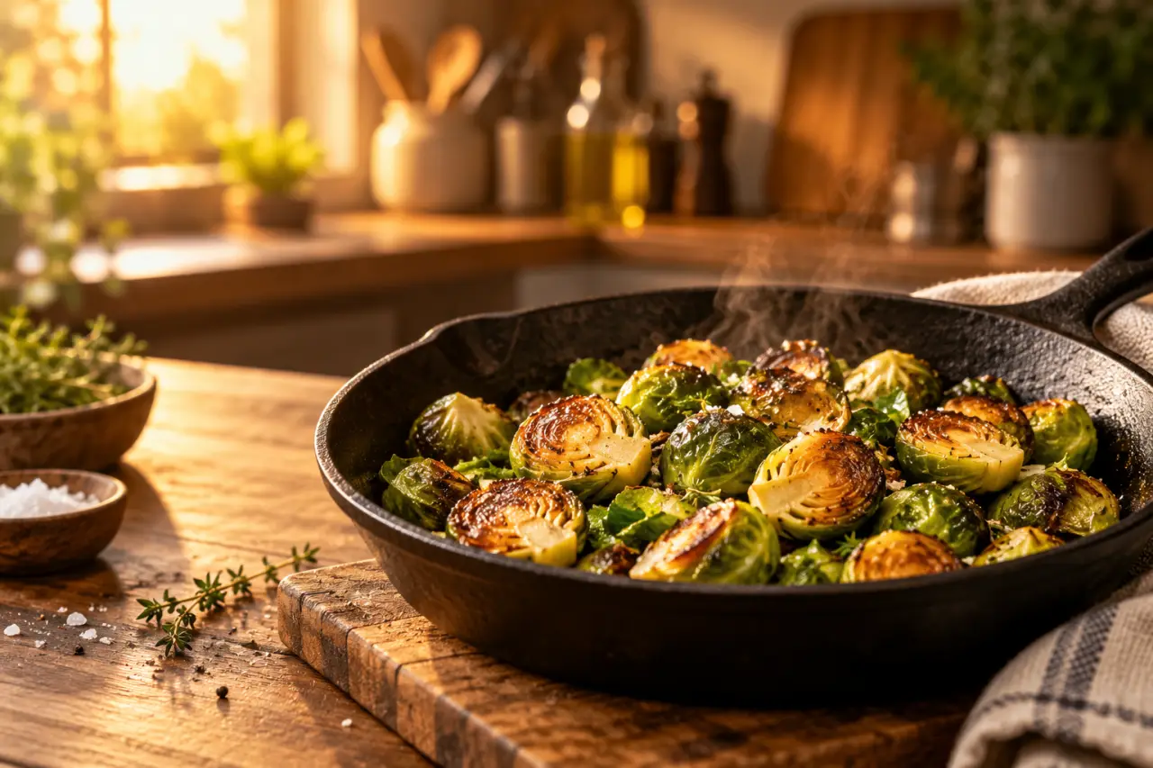 Choux de Bruxelles à la poêle : une cuisson courte pour les rendre dorés et tendres
