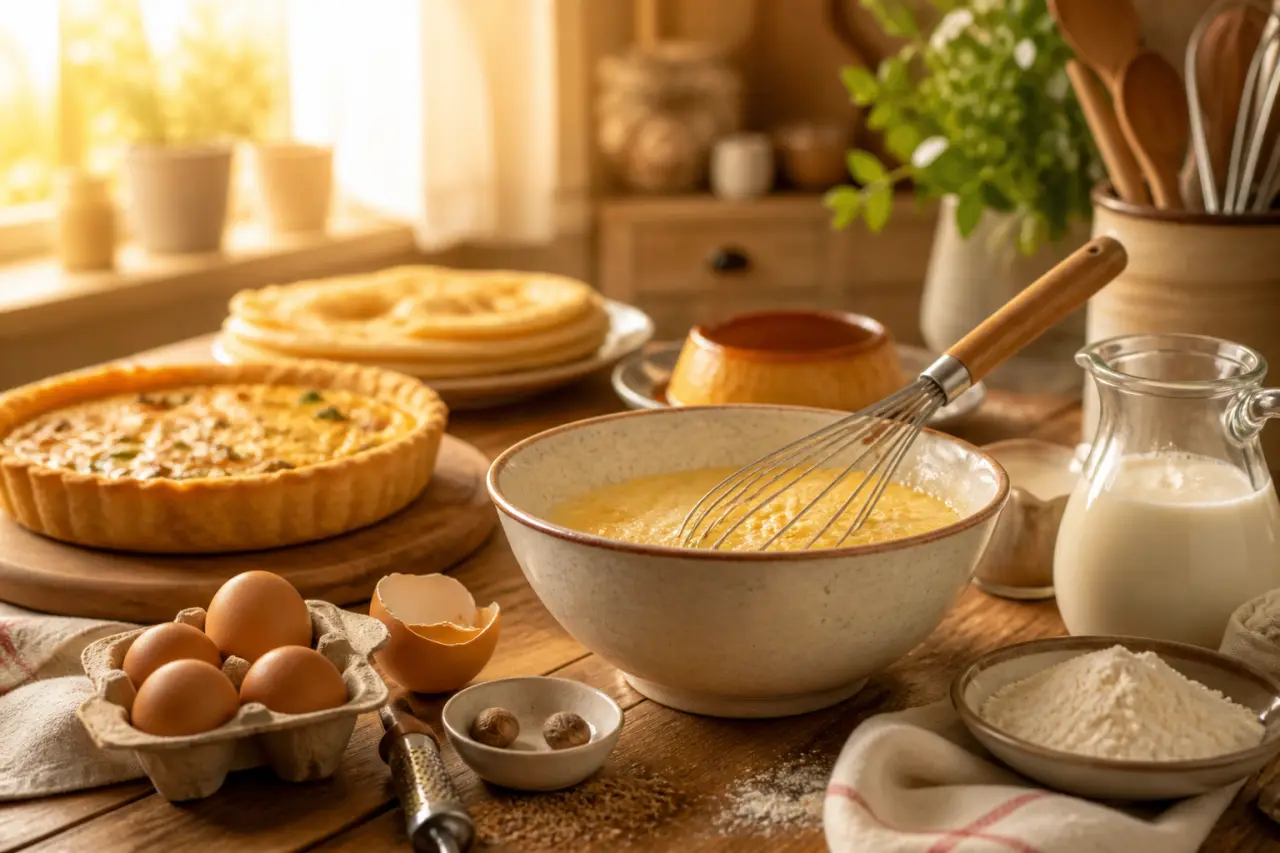 Appareil en cuisine : le mélange d’ingrédients qui donne leur texture aux quiches, flans et crêpes