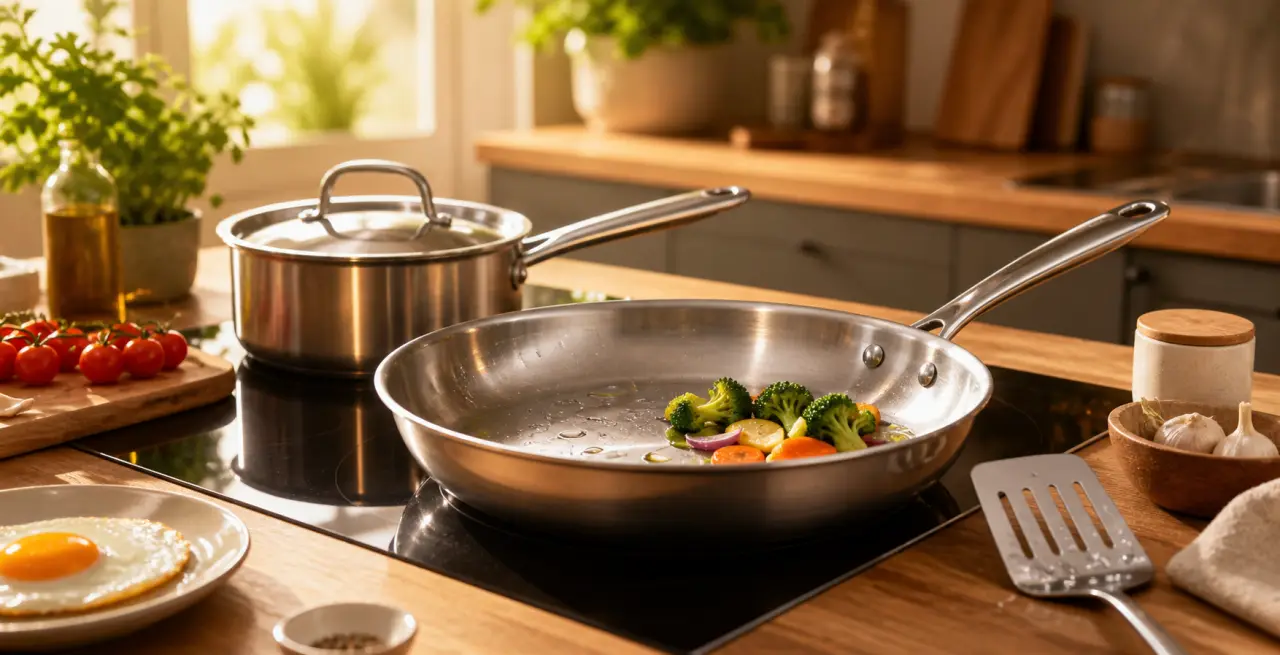 Inox en cuisine : choisir la bonne pièce, bien chauffer et éviter l’accroche